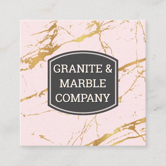 Marbled Slab | Granit | Goldener rosa Hintergrund Quadratische Visitenkarte (Vorderseite)