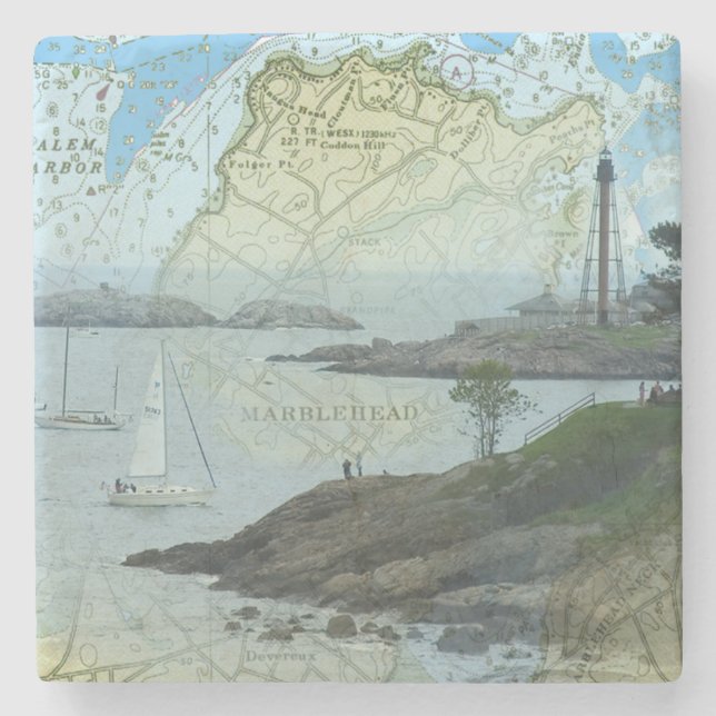 Marblehead Massachusetts Hafen mit Segelbooten Steinuntersetzer (Vorderseite)