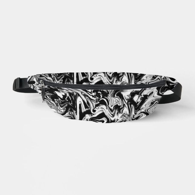 Marbleied Black and White Modern Abstrakt Artwork Bauchtasche (Vorderseite)