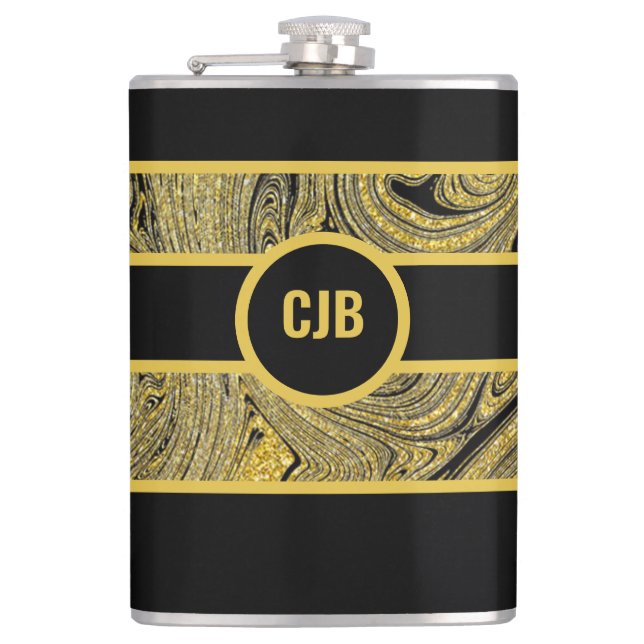 Marbleied Decorative Black Gold Flask Flachmann (Vorderseite)