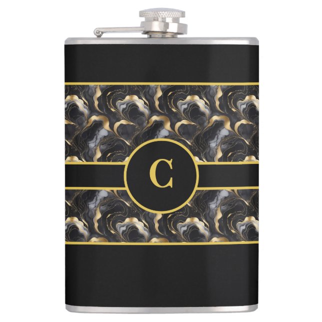 Marbleied Decorative Black Gold Flask Flachmann (Vorderseite)