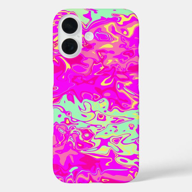 Marbleiy Look Pinks Grüntöne Gelbe Abstrakte Kunst iPhone 16 Hülle (Rückseite)