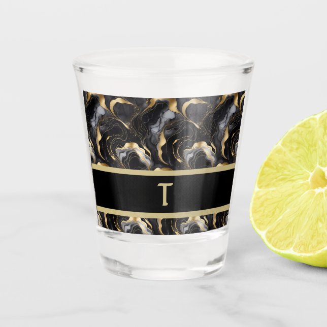 Marbleized Elegant Black Gold Shot Glass Schnapsglas (Vorderseite)