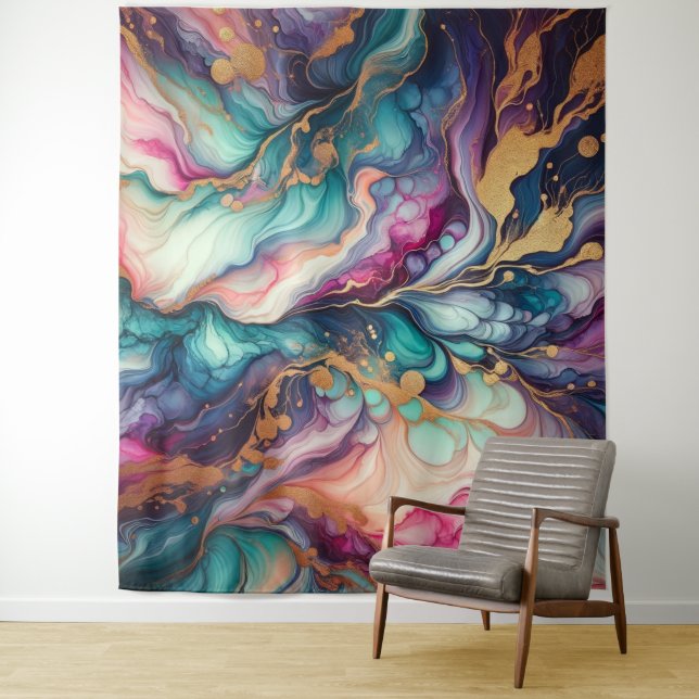 Marbling Art - Lebhafte Farben Wandteppich (Beispiel)