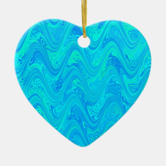 Marbling Blue Green Pattern Keramik Ornament (Vorne)