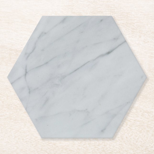 Marbon Stone White Hexagon Paper Untersetzer (Vorderseite)