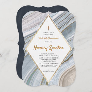 Marbre Agate Gold First Holy Communion Invitation