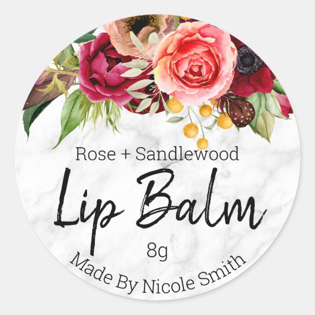 Marbre Aquarelle Fleurs Lip Balm Pot Étiquettes (Devant)