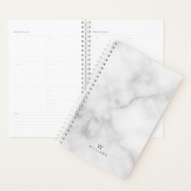 Marbre blanc avec monogramme et nom personnalisés (Devant avec enveloppe)