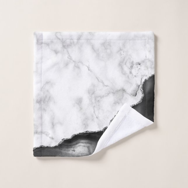 Marbre blanc Black Agate Parties scintillant en ar (Gant de toilette)