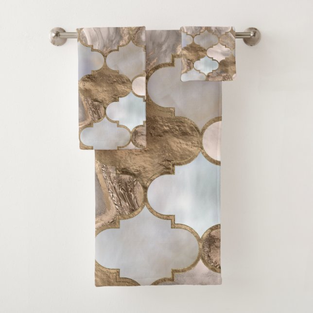 Marbre blanc de treillis marocain et or (En situation)