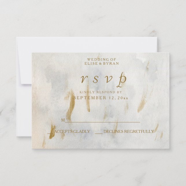 Marbre blanc d'or Aquarelle moderne Mariage RSVP (Devant)