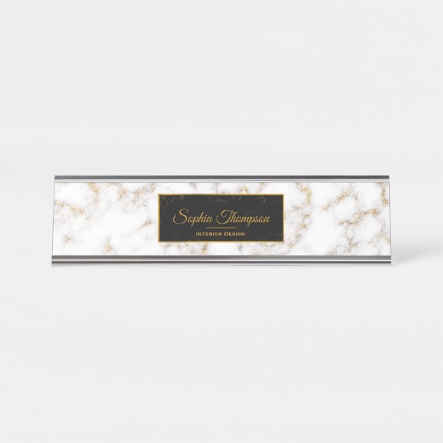 Marbre blanc d'or moderne - Plaque de nom (Devant)