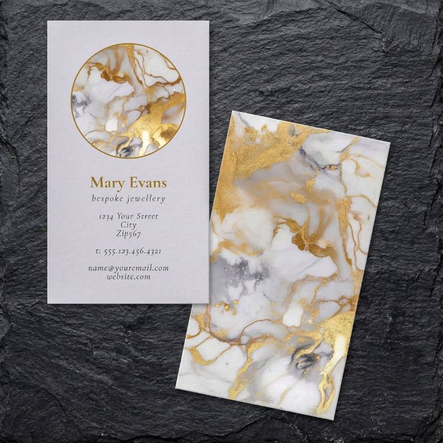 Marbre blanc et or effet carte de visite moderne (White and gold marble effect modern business card.)