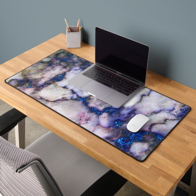 Marbre blanc Et Parties scintillant Rose Et Bleu (Bureau 2)