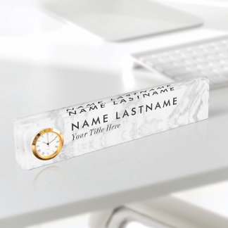 Marbre blanc gris élégant personnalisé Nom Plaque 