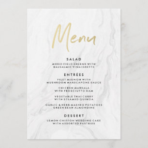 Marbre blanc moderne Gold Script   Menu Mariage