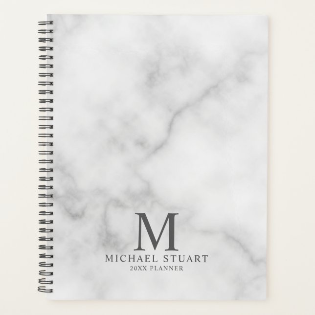 Marbre blanc Monogramme personnalisé et nom (Devant)