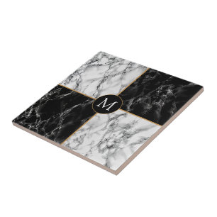 Marbre blanc noir Monogramme Carreaux en céramique