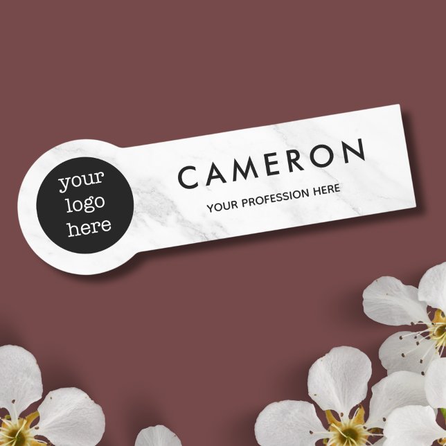 Marbre blanc Nom de l'employé Logo Badge (White Marble Name Tag)