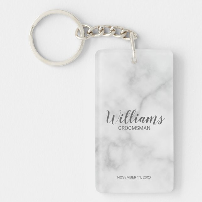 Marbre blanc Script moderne Groomsmen personnalisé (Devant)