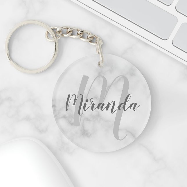 Marbre blanc Script Monogramme personnalisé et nom (Créateur téléchargé)