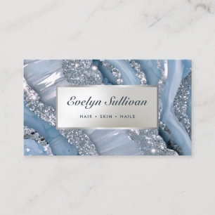 marbre bleu et argent parties scintillant carte de