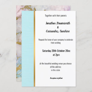 MARBRE CLASSIQUE PASTEL BLEU OR TRIM INVITATION