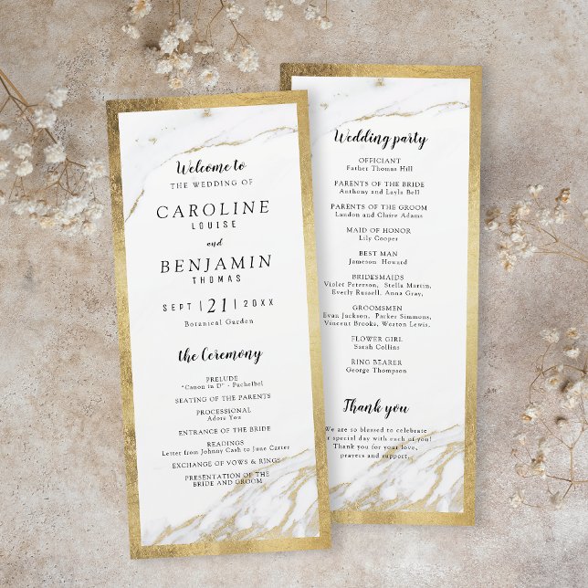 Marbre d'or Faux programme de mariage moderne (Faux gold marble luxury modern wedding program)