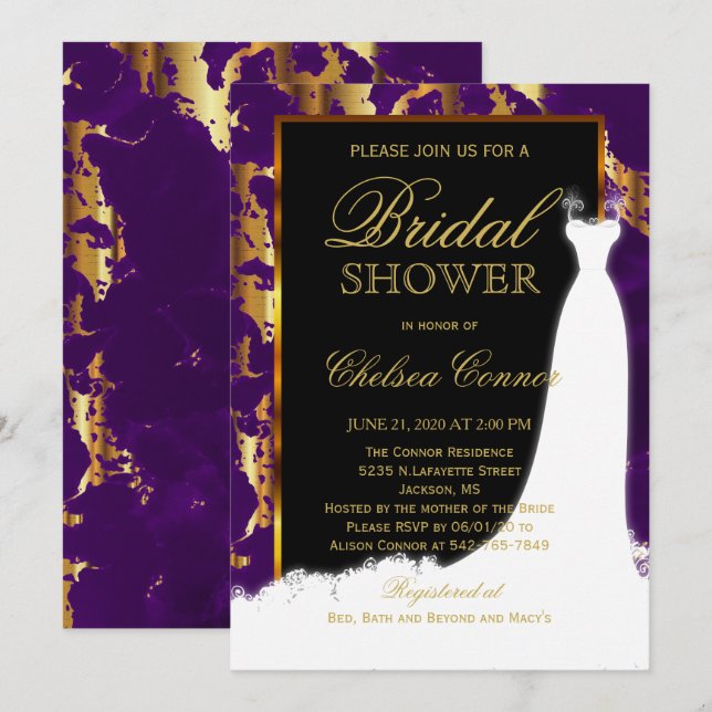 Marbre d'or, Invitation nuptiale noire et violette (Devant / Derrière)