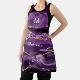 Marbre d'or violet Nom personnalisé et tablier let