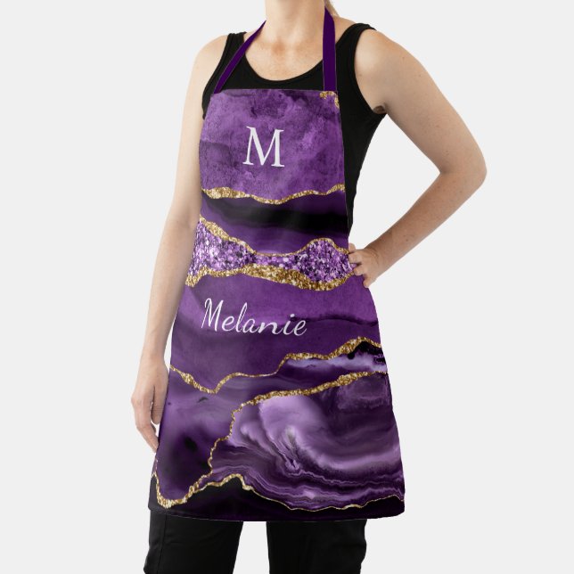 Marbre d'or violet Nom personnalisé et tablier let (Insitu)
