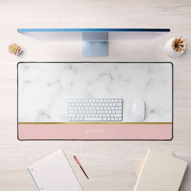 Marbre élégant et Motif rose Personnalisé (Bureau 1)