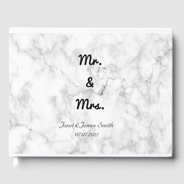 Marbre élégant Mr & Mrs Script Mariage Livre d'inv (Recto)