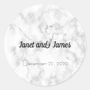 Marbre élégant Noir & Blanc Nom Mariage Stickers