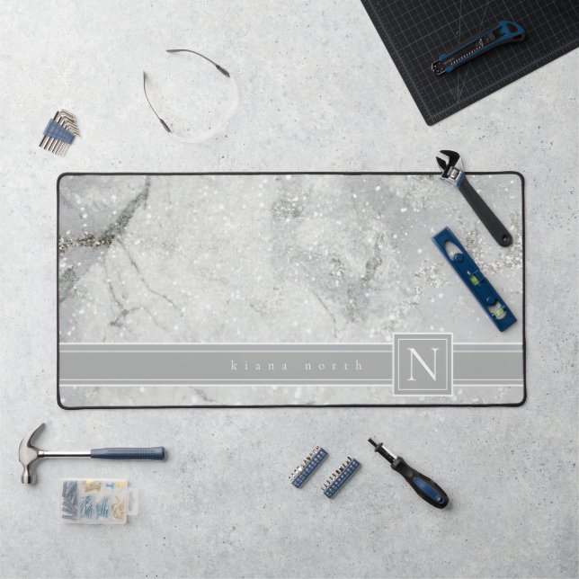 Marbre étincelant Monogramme Gris Neutre ID672 (Poste de travail)