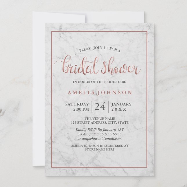 marbre Faux rose or nuptiale douche Invitation (Devant)