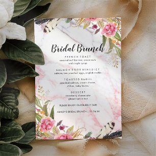 Marbre floral Blush Elegant Bridal Brunch Menu