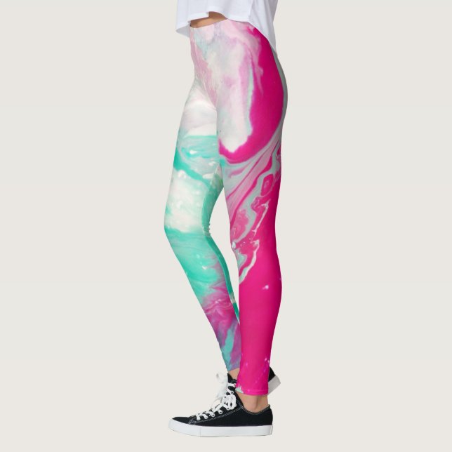 Marbre Impression Magenta Aqua Swirl Leggings (Gauche)