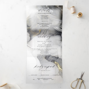 Marbre mariage Noir Or Encre d'alcool Tri-Fold