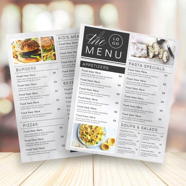 Marbre moderne Noir & Blanc Restaurant Menu Photo (Créateur téléchargé)
