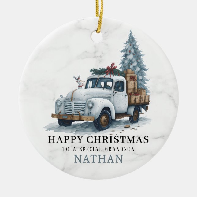 Marbre Noël Camion en céramique Ornement (Devant)