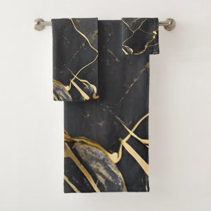 Marbre noir avec veines or et bandes serviettes de