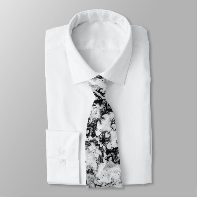 Marbré noir blanc Cravate Abstraite moderne (Attaché)