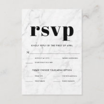 Marbre Noir & Blanc Élégant Mariage RSVP Réponse