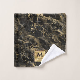 Marbre noir et or Monogramme Élégant Luxe