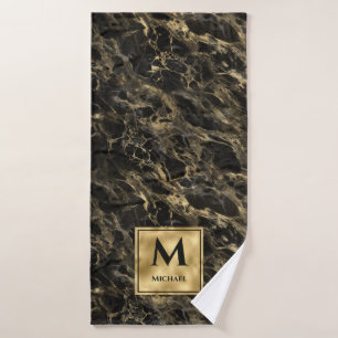 Marbre noir et or Monogramme Élégant Luxe