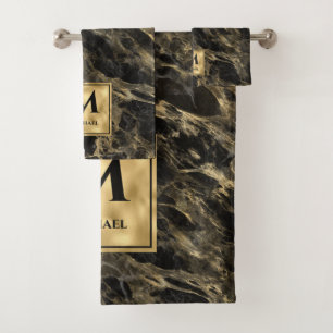 Marbre noir et or Monogramme Élégant Luxe