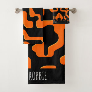 Marbre noir et orange Abstrait Motif géométrique