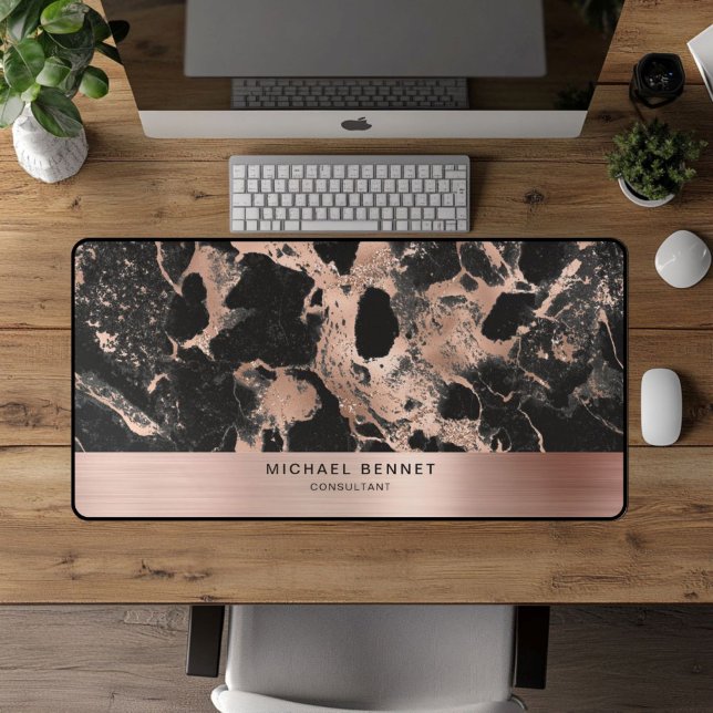 Marbre noir Faux Rose Gold Metallic Business (Black Marble Faux Rose Gold Metallic Business Desk Mat)